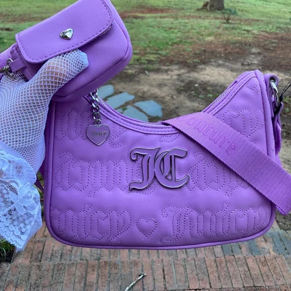 Juicy Couture Quilted Violet Tulle Handbag Crossbody Includes Change Purse - Picture 11 of 16